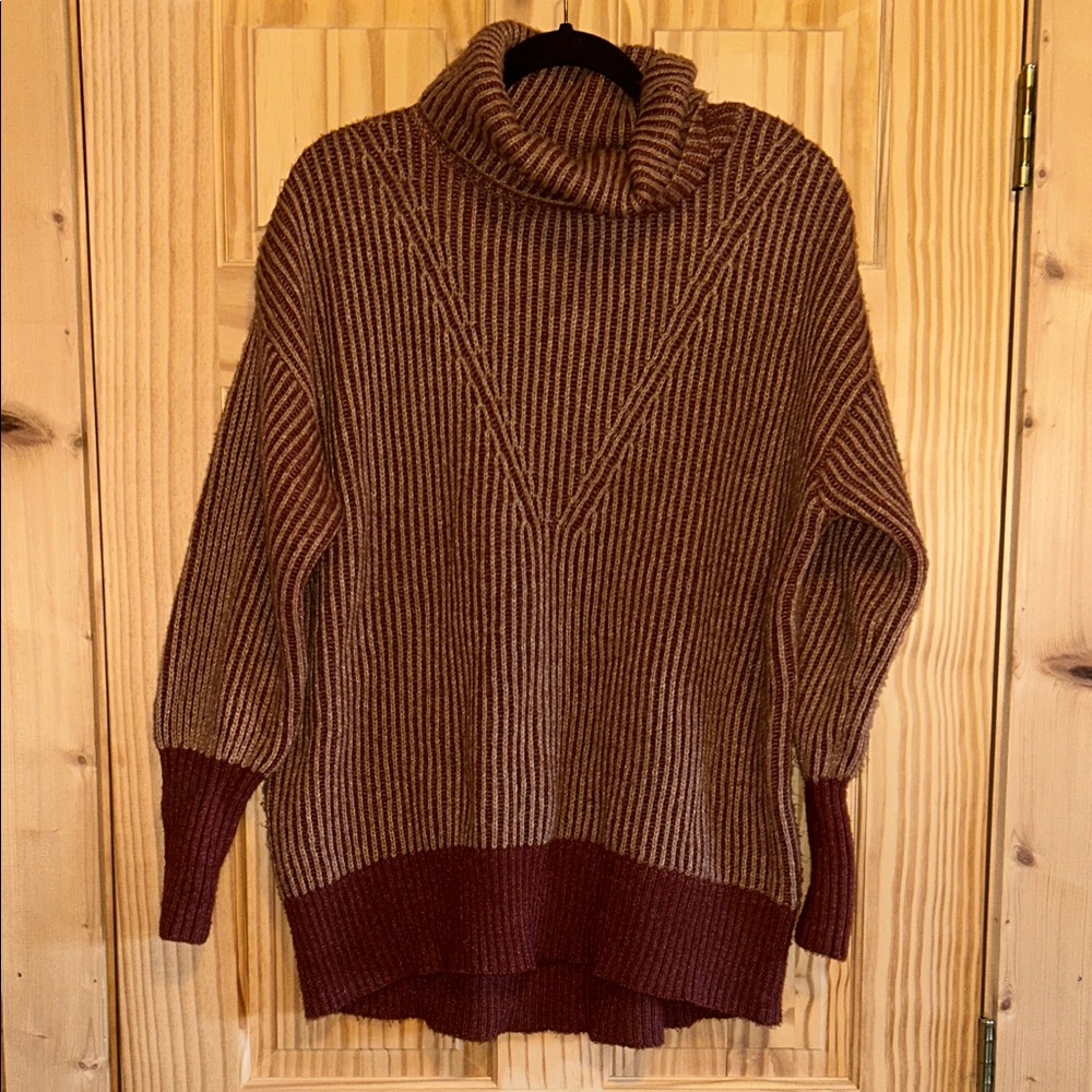 Daytrip Two-Tone Brown Cowl Neck Sweater